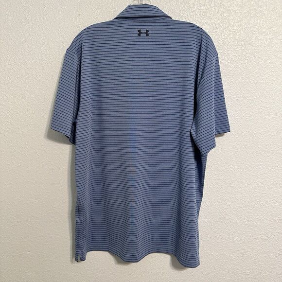 Under Armour Mens Polo Shirt Size XL Blue Orange Striped Logo Heat Gear Lot Of 2 - Picture 3 of 11